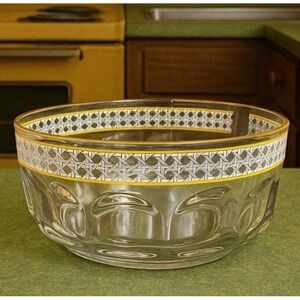 Rare VTG Arcoroc France Pétale Thumbprint Bowl 8.75" Gold Yellow Cane Lattice‎